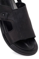 Erkek Siyah Nubuk Deri Sandalet | Derimod