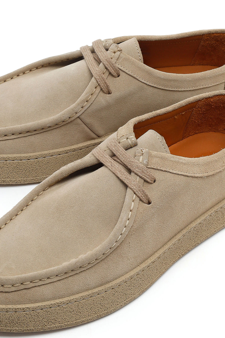 Men's Beige Lace-Up Chunky Sole Suede Leather Casual Shoes
