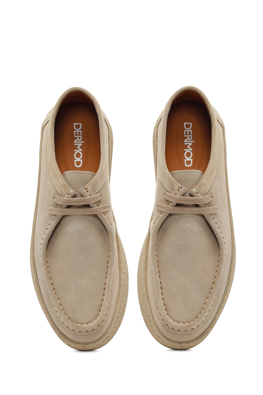 Men's Beige Lace-Up Chunky Sole Suede Leather Casual Shoes
