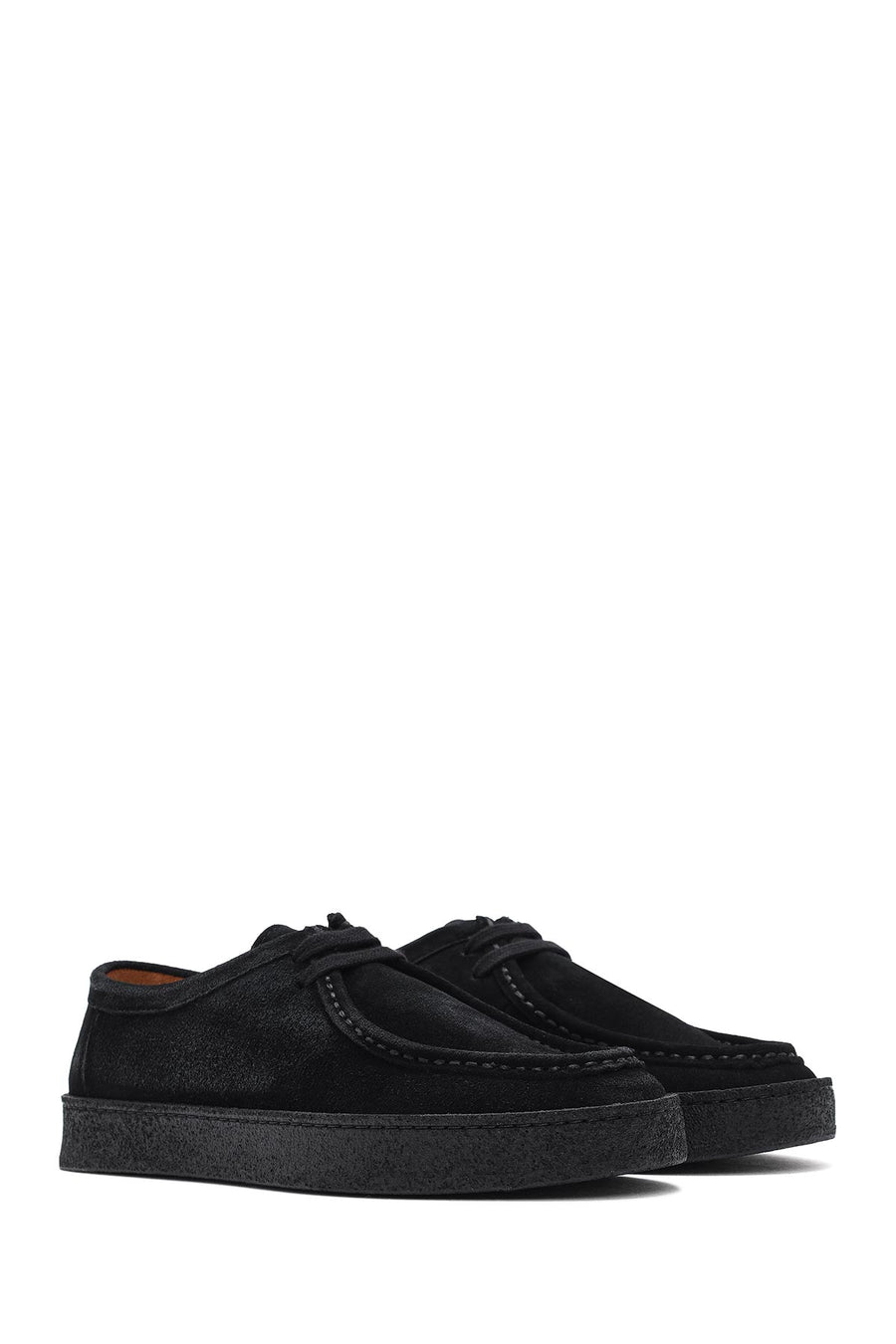 Men's Black Lace-Up Chunky Sole Suede Leather Casual Shoes