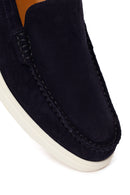 Male Navy Suede Leather Loafer | Derimod