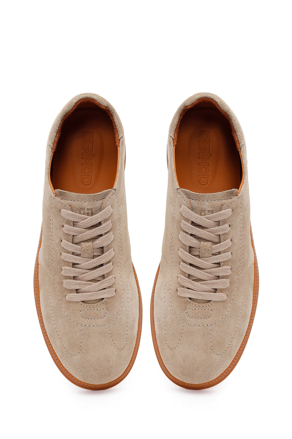Erkek Bej Bağcıklı Süet Deri Sneaker