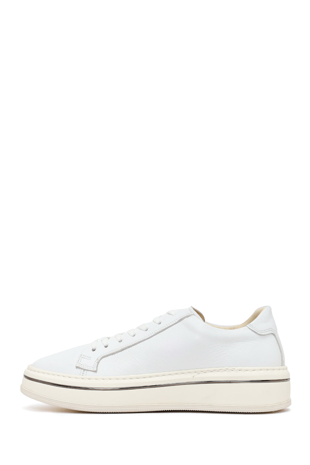Erkek Beyaz Bağcıklı Kalın Tabanlı Deri Sneaker