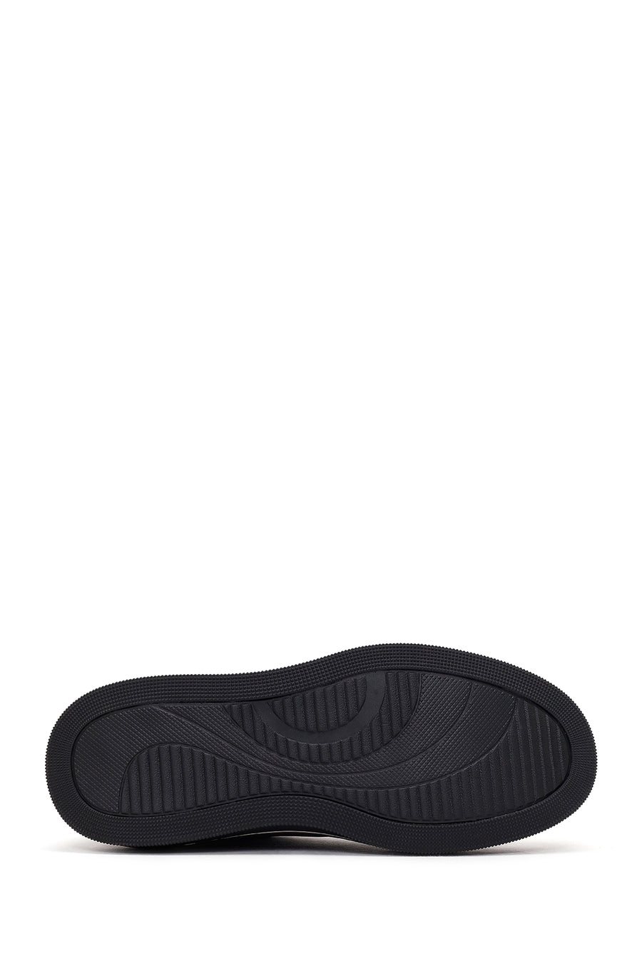 Men's Black Lace-up Thick-Sole Leather Sneaker