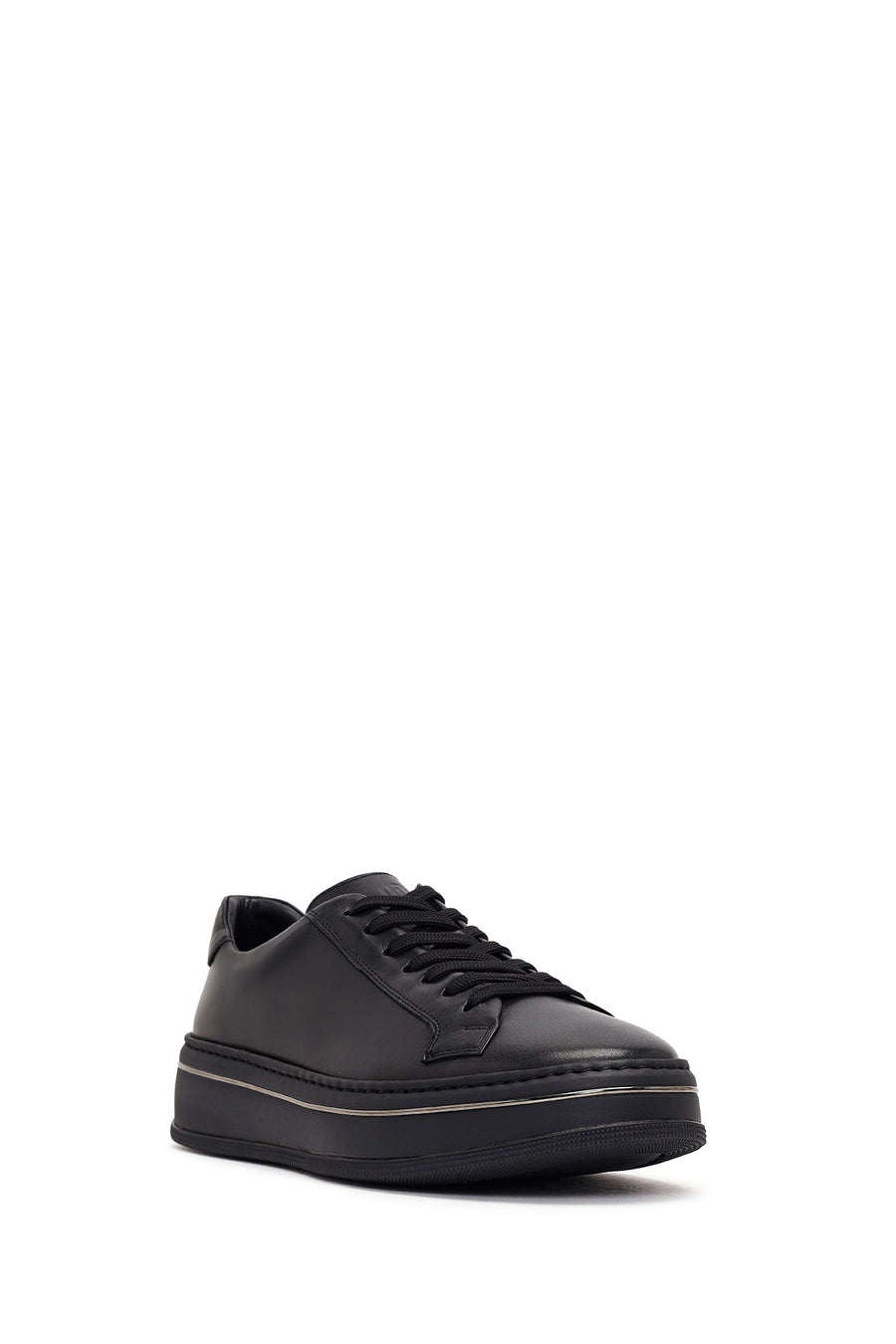 Men's Black Lace-up Thick-Sole Leather Sneaker