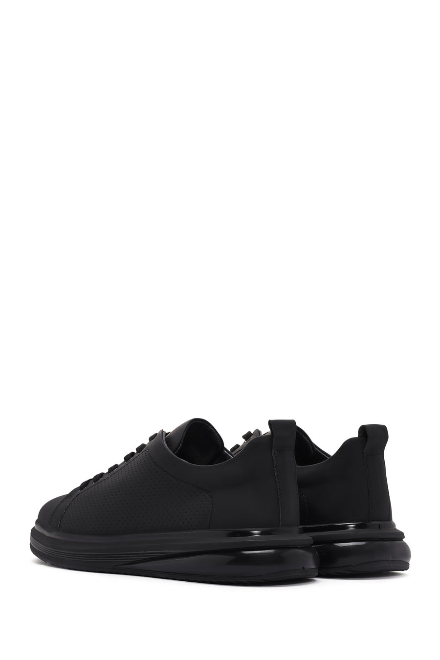 Erkek Siyah Bağcıklı Kalın Tabanlı Deri Sneaker