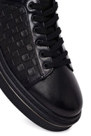 Erkek Siyah Bağcıklı Deri Sneaker | Derimod