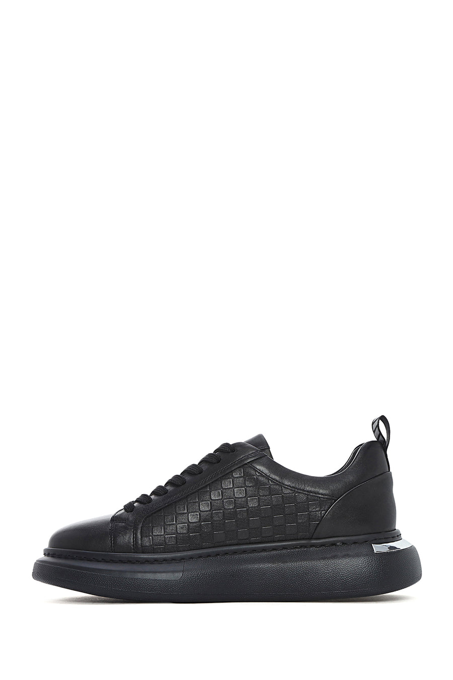 Erkek Siyah Bağcıklı Kalın Tabanlı Deri Sneaker