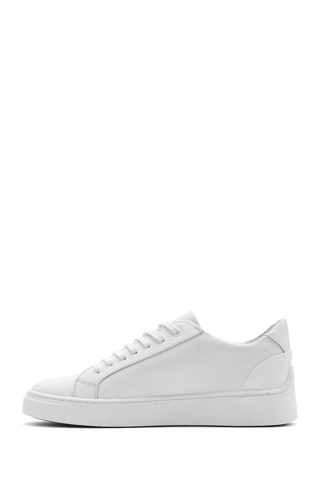 Erkek Beyaz Bağcıklı Kalın Tabanlı Deri Sneaker