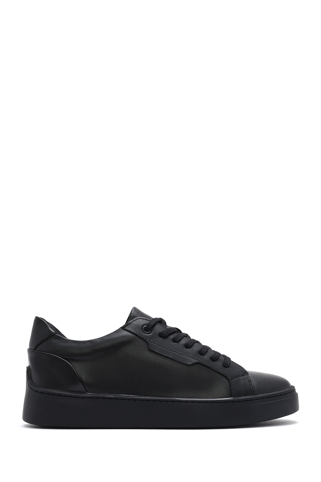 Erkek Siyah Bağcıklı Kalın Tabanlı Deri Sneaker