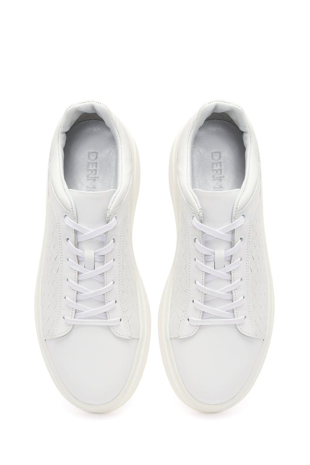 Erkek Beyaz Bağcıklı Kalın Tabanlı Deri Sneaker