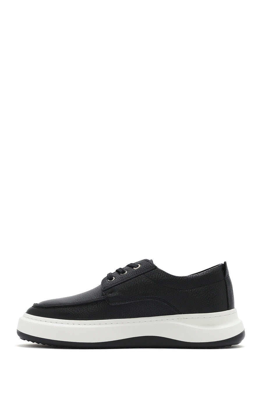 Men's Black Lace-Up Thick-Soled Leather Casual Shoes