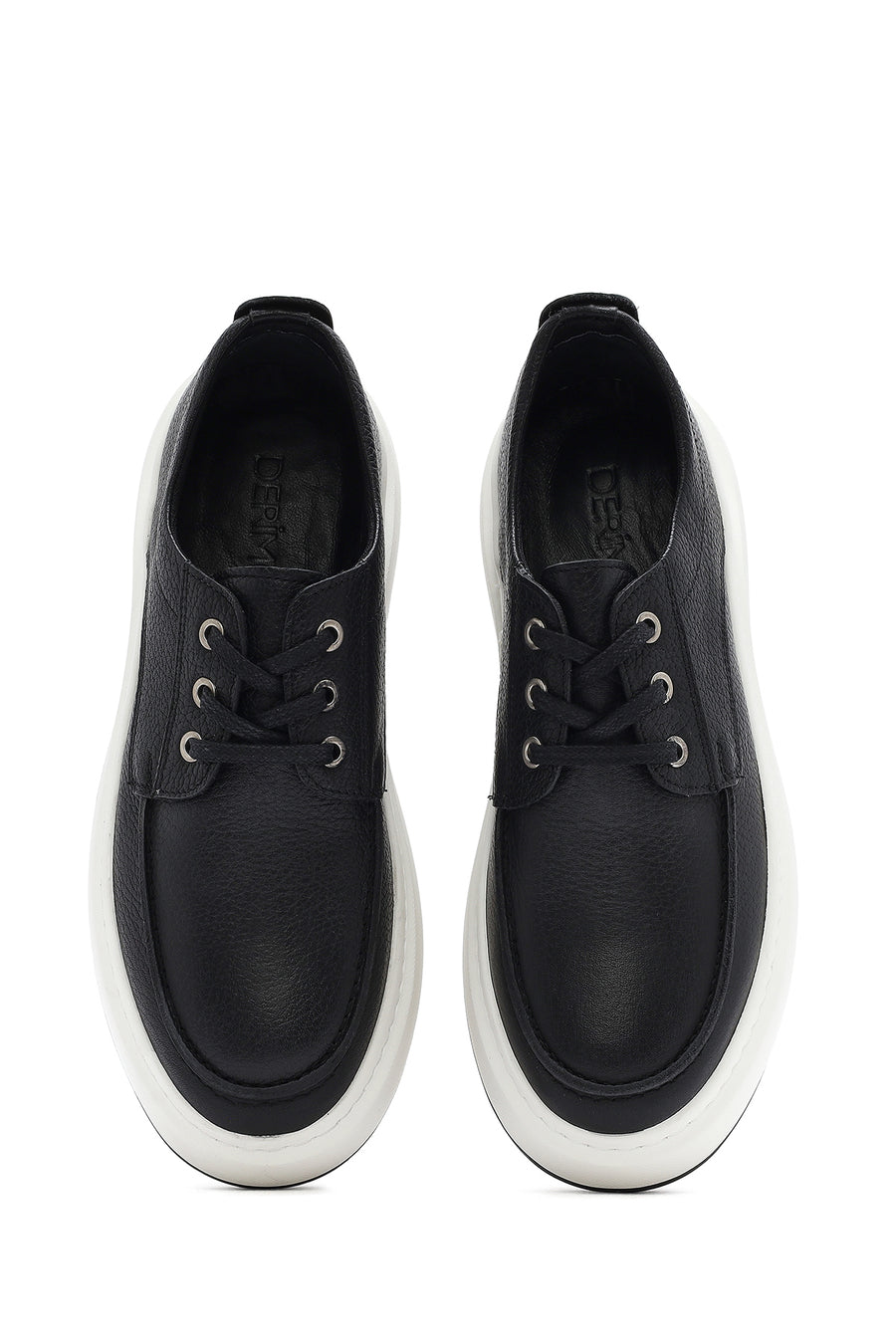 Men's Black Lace-Up Thick-Soled Leather Casual Shoes