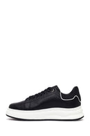 Erkek Siyah Bağcıklı Kalın Tabanlı Deri Sneaker | Derimod