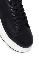 Erkek Siyah Bağcıklı Kalın Tabanlı Deri Sneaker | Derimod