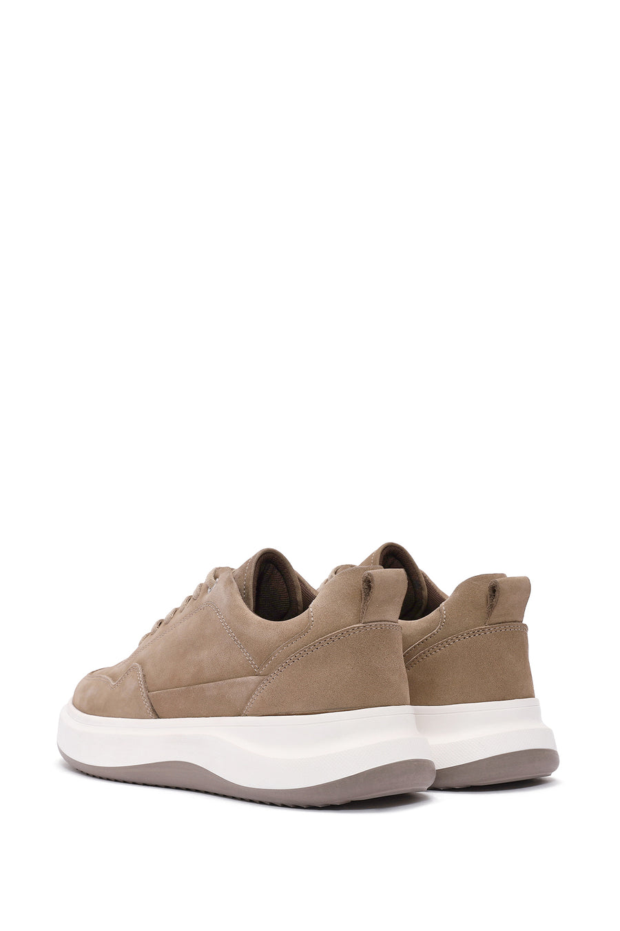 Men's Mink Lace-Up Thick-Soled Nubuck Leather Sneakers