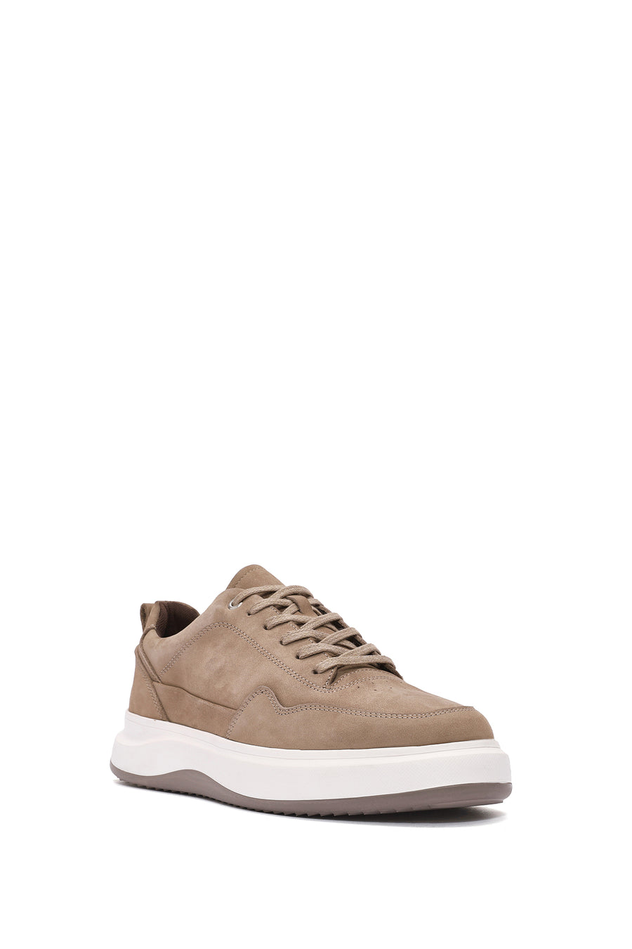 Men's Mink Lace-Up Thick-Soled Nubuck Leather Sneakers