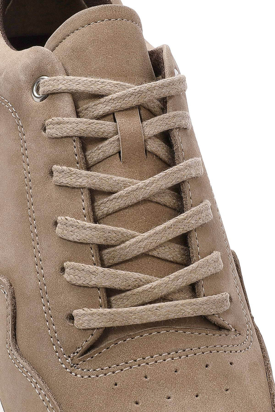 Men's Mink Lace-Up Thick-Soled Nubuck Leather Sneakers