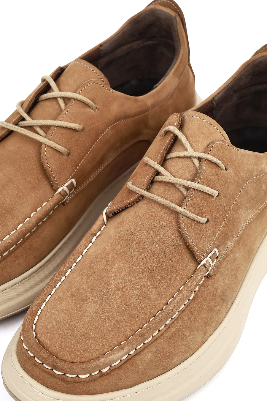 Men's Mink Color Lace-Up Chunky Sole Nubuck Leather Casual Shoes