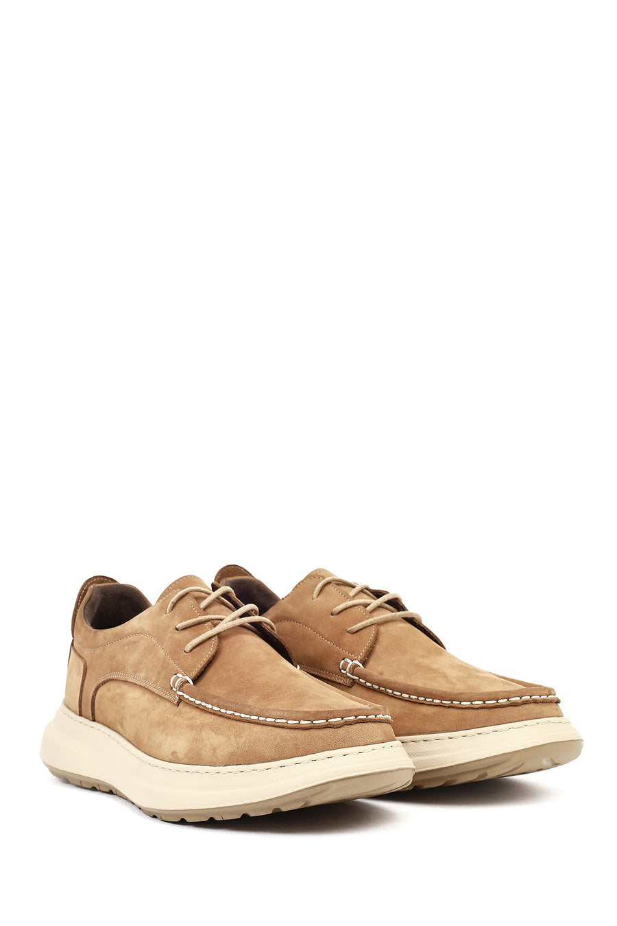 Men's Mink Color Lace-Up Chunky Sole Nubuck Leather Casual Shoes