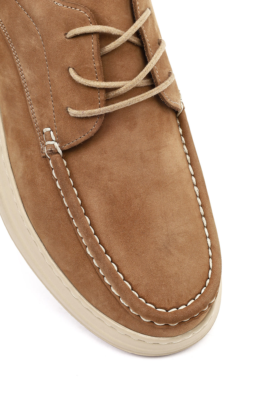 Men's Mink Color Lace-Up Chunky Sole Nubuck Leather Casual Shoes
