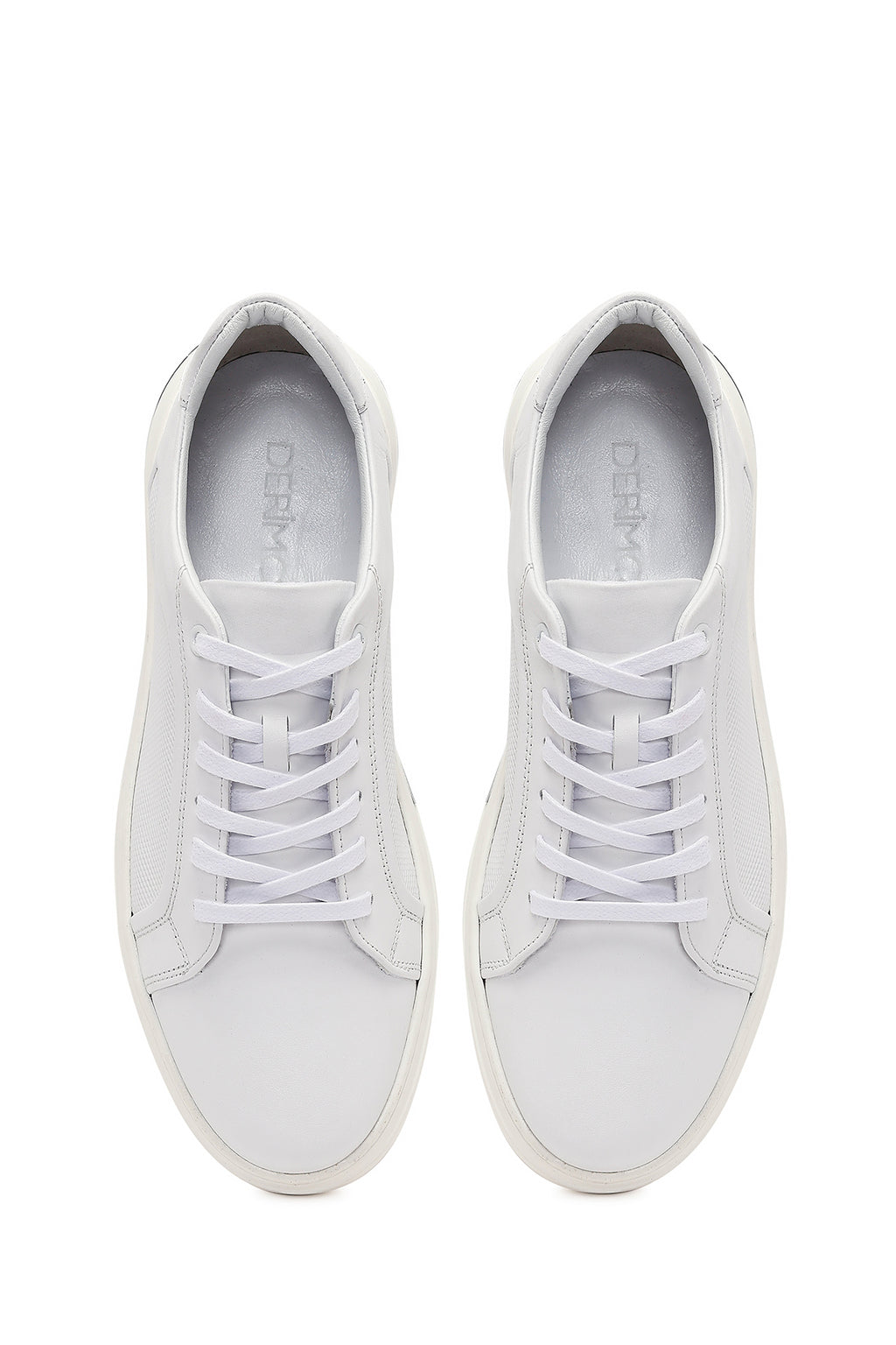 Erkek Beyaz Bağcıklı Kalın Tabanlı Deri Sneaker