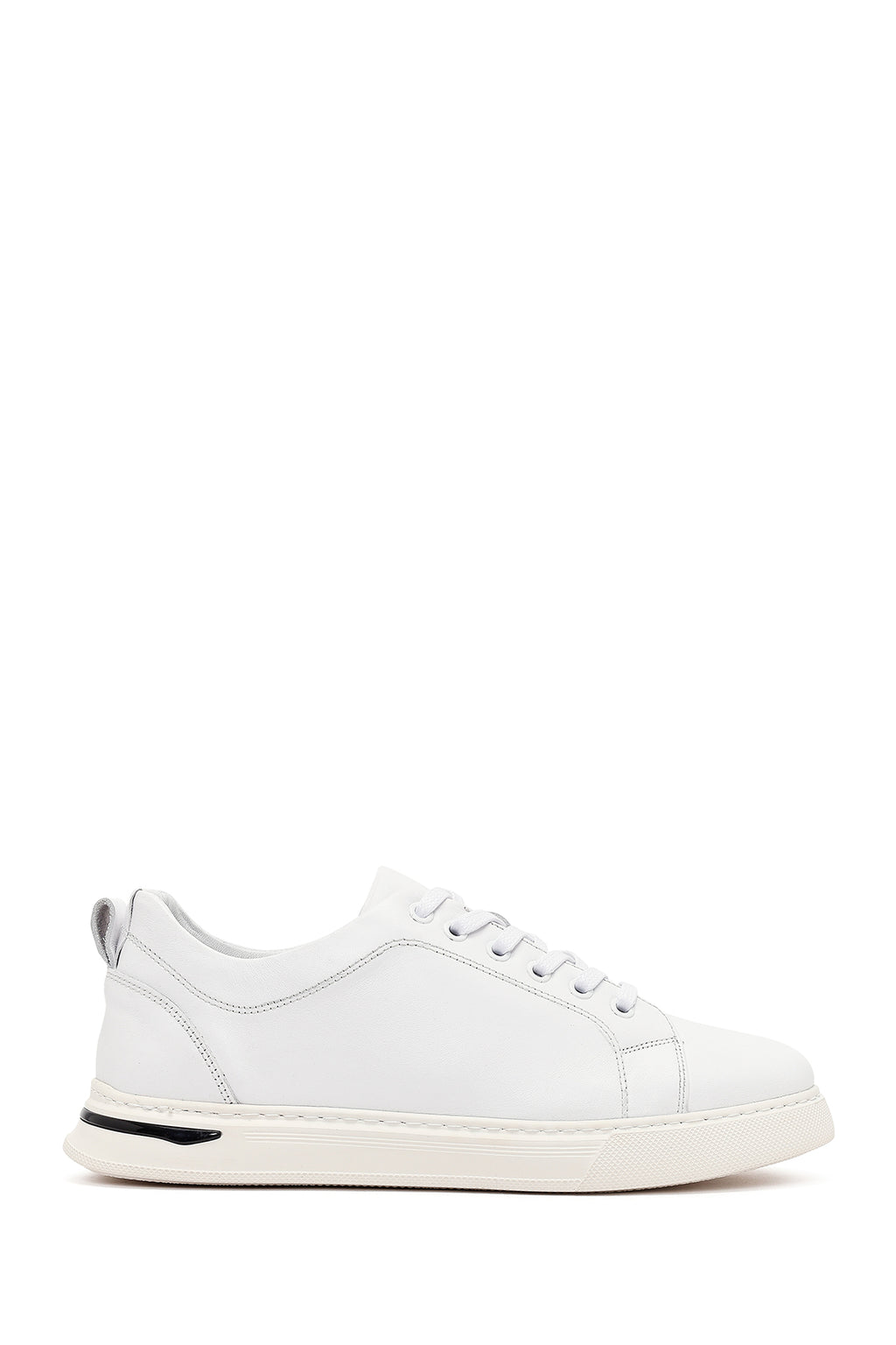 Erkek Beyaz Bağcıklı Kalın Tabanlı Deri Sneaker