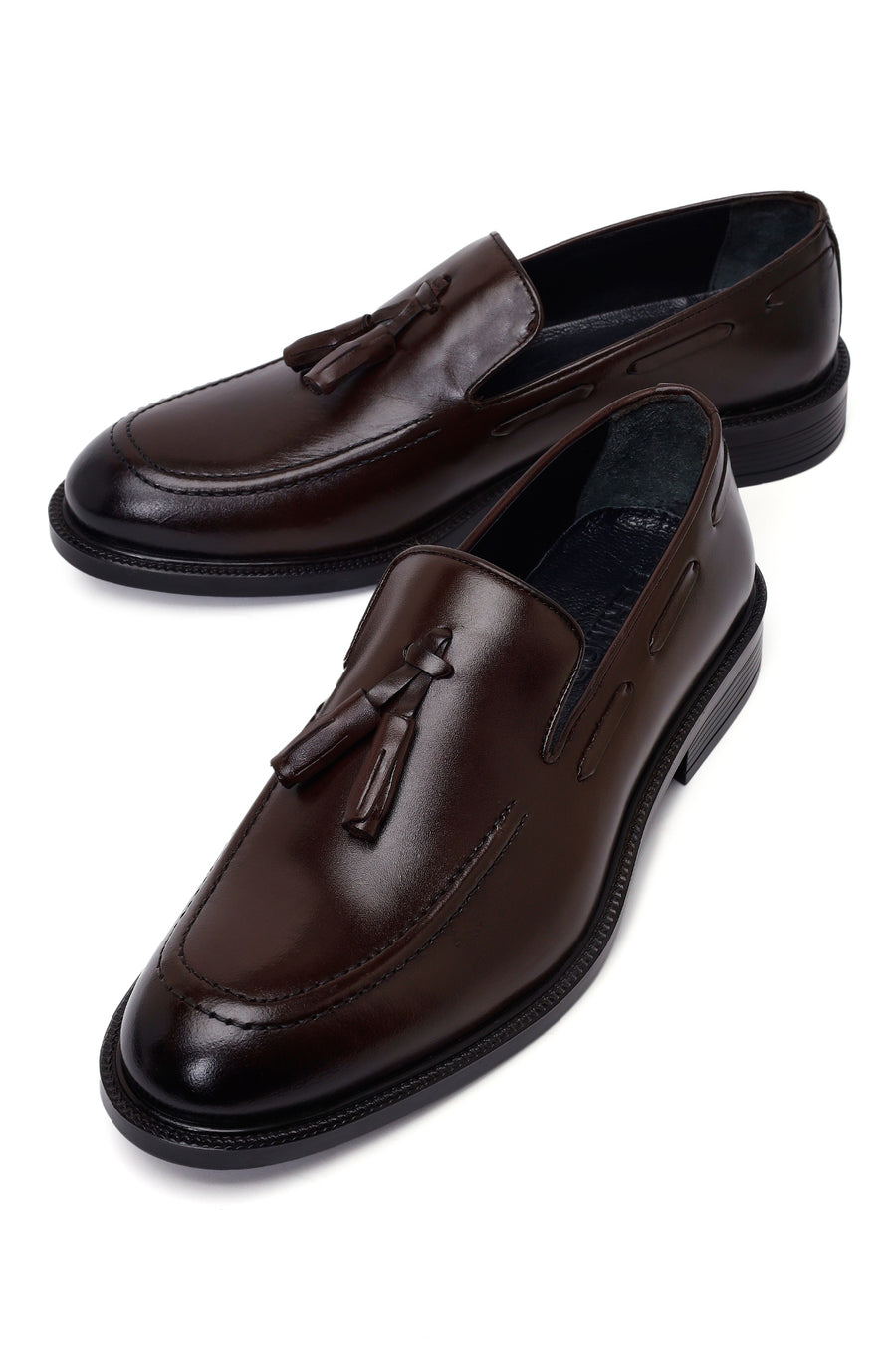 Erkek Kahverengi Püsküllü Deri Klasik Loafer