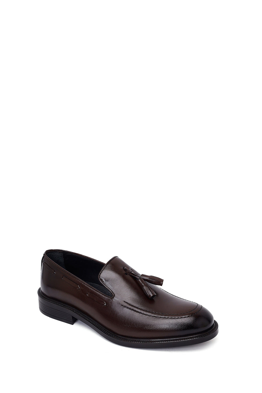 Erkek Kahverengi Püsküllü Deri Klasik Loafer