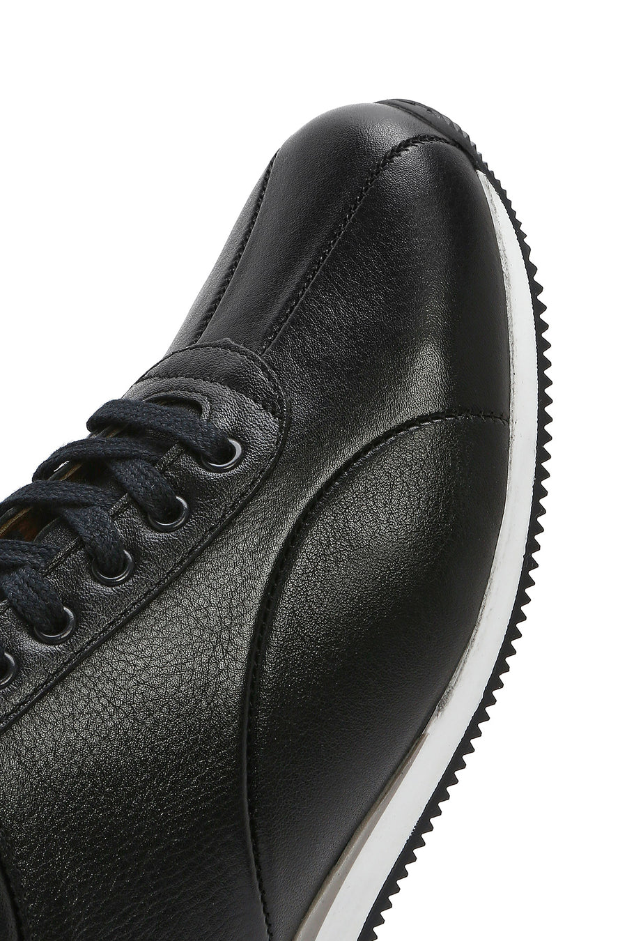 Erkek Siyah Bağcıklı Deri Casual Sneaker