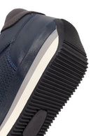 Erkek Lacivert Bağcıklı Deri Casual Sneaker | Derimod