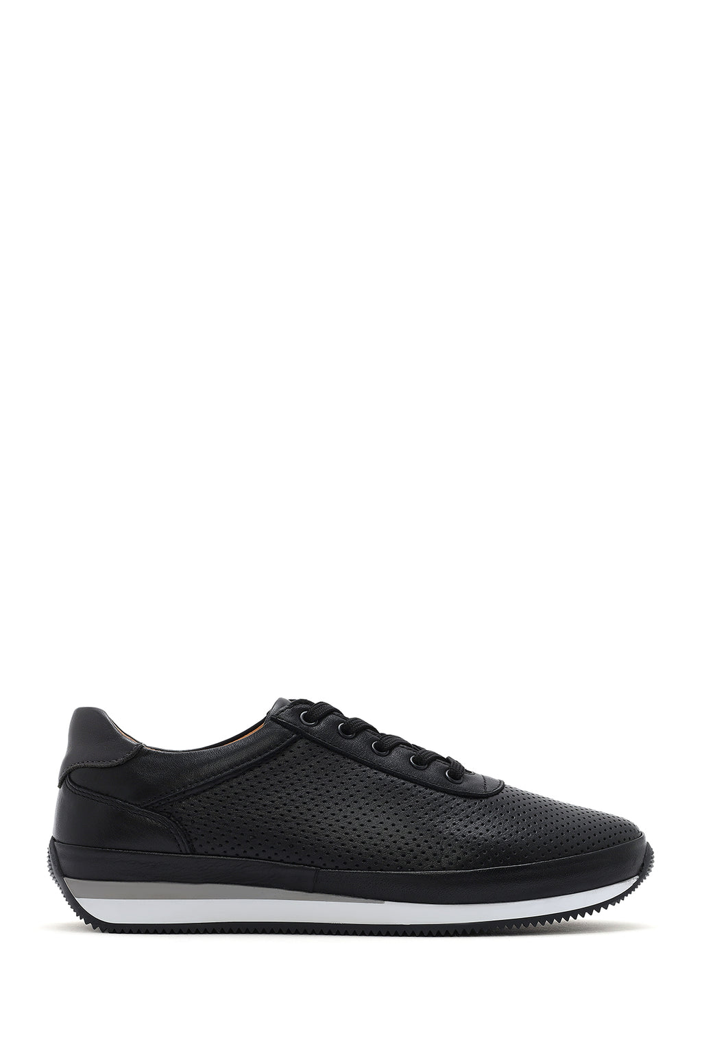 Erkek Siyah Bağcıklı Deri Casual Sneaker