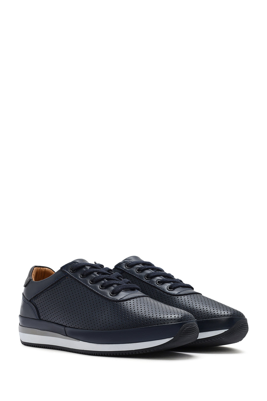 Men's Navy Blue Lace-up Leather Casual Sneaker