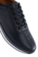 Erkek Lacivert Bağcıklı Deri Casual Sneaker | Derimod