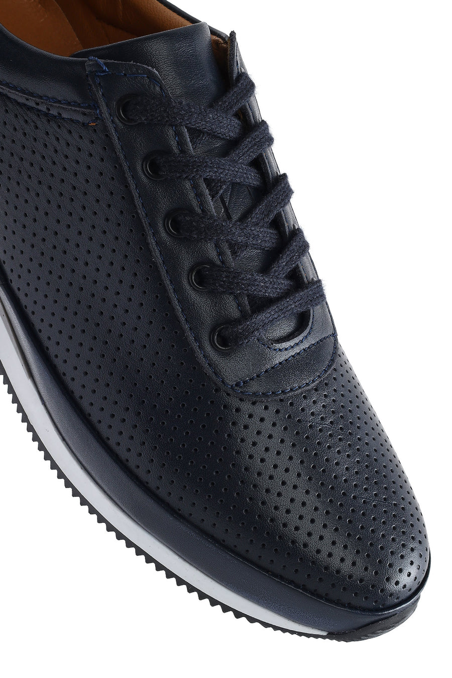 Men's Navy Blue Lace-up Leather Casual Sneaker