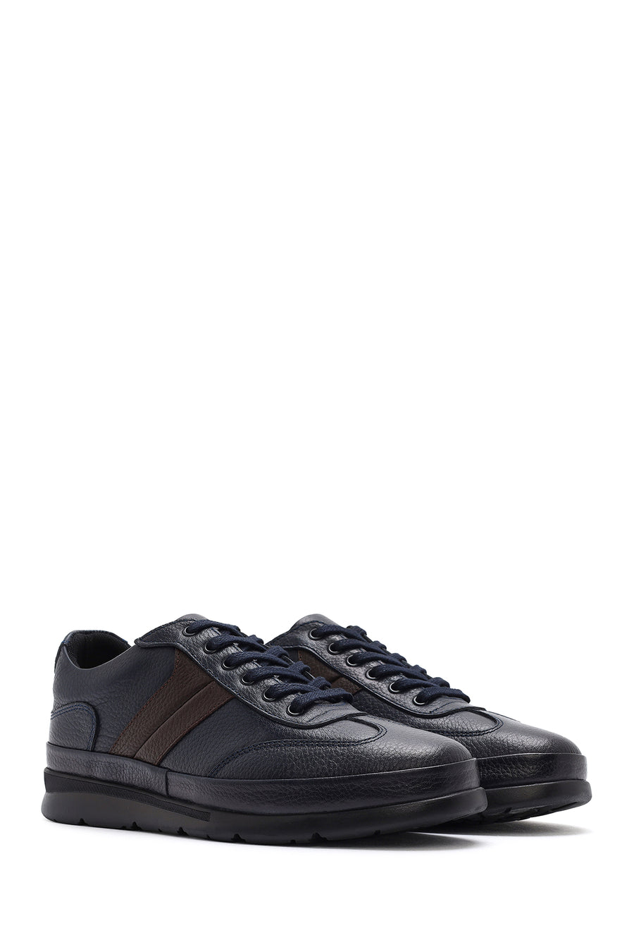 Men's Navy Blue Lace-up Leather Casual Sneaker