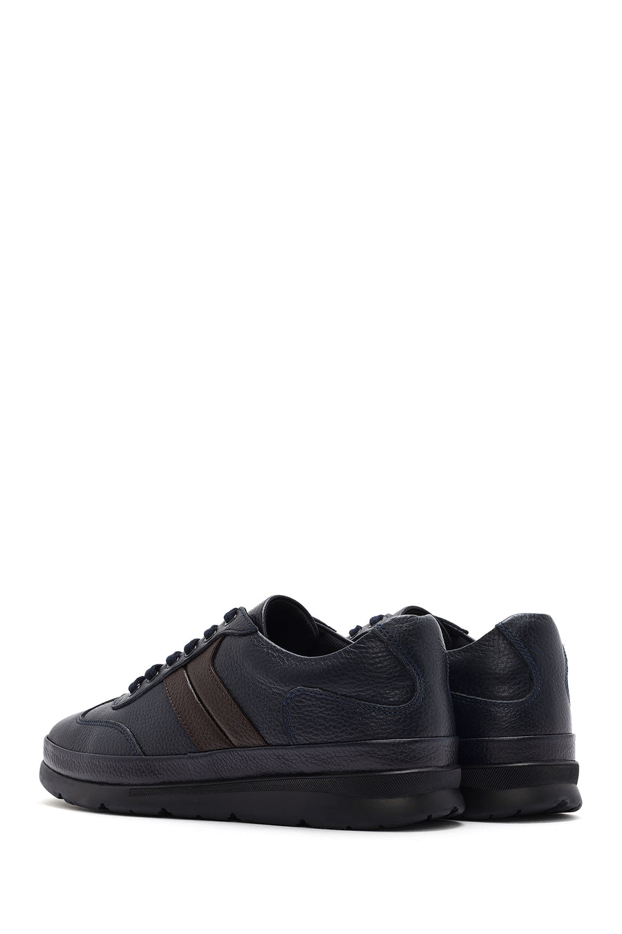 Men's Navy Blue Lace-up Leather Casual Sneaker