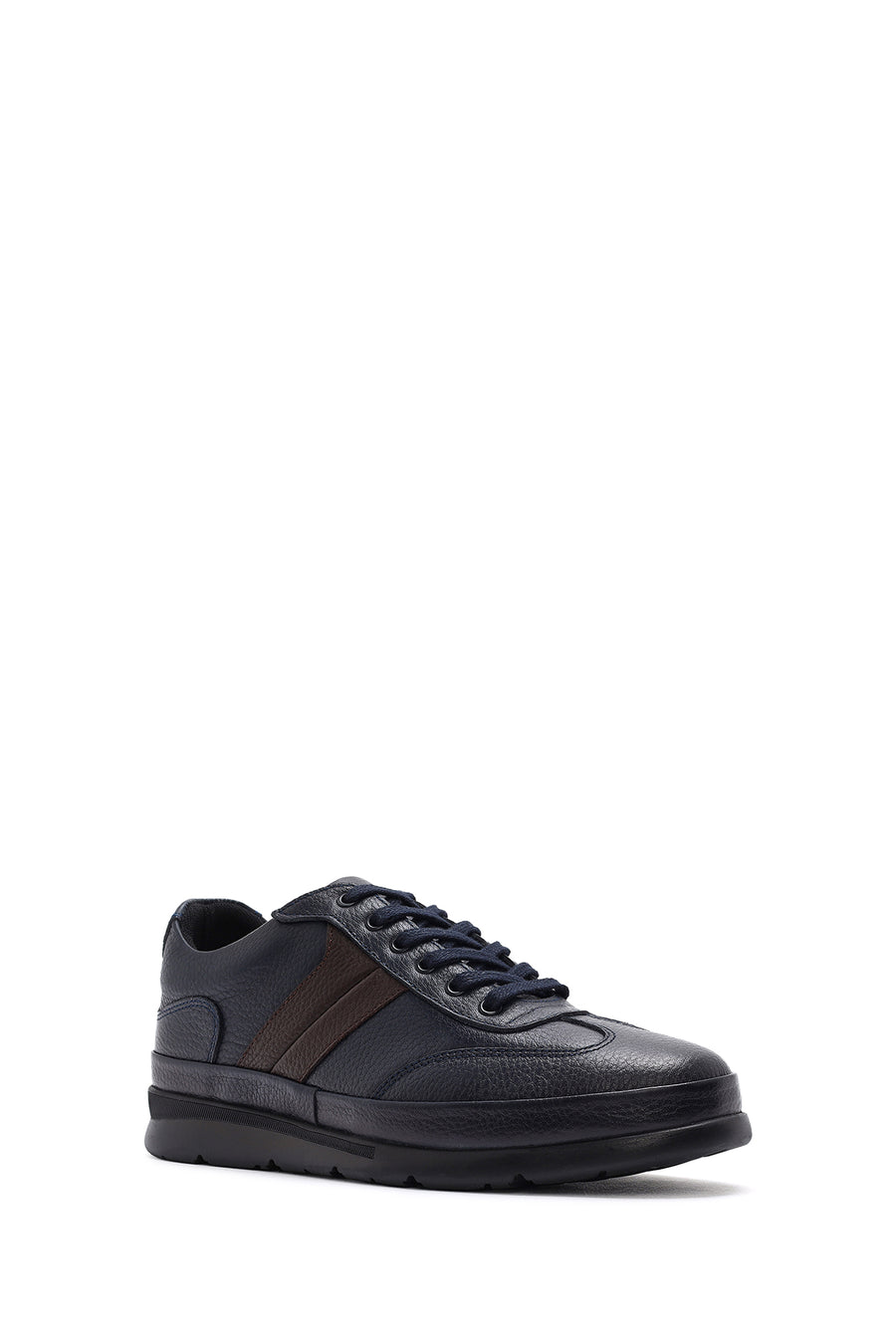 Men's Navy Blue Lace-up Leather Casual Sneaker