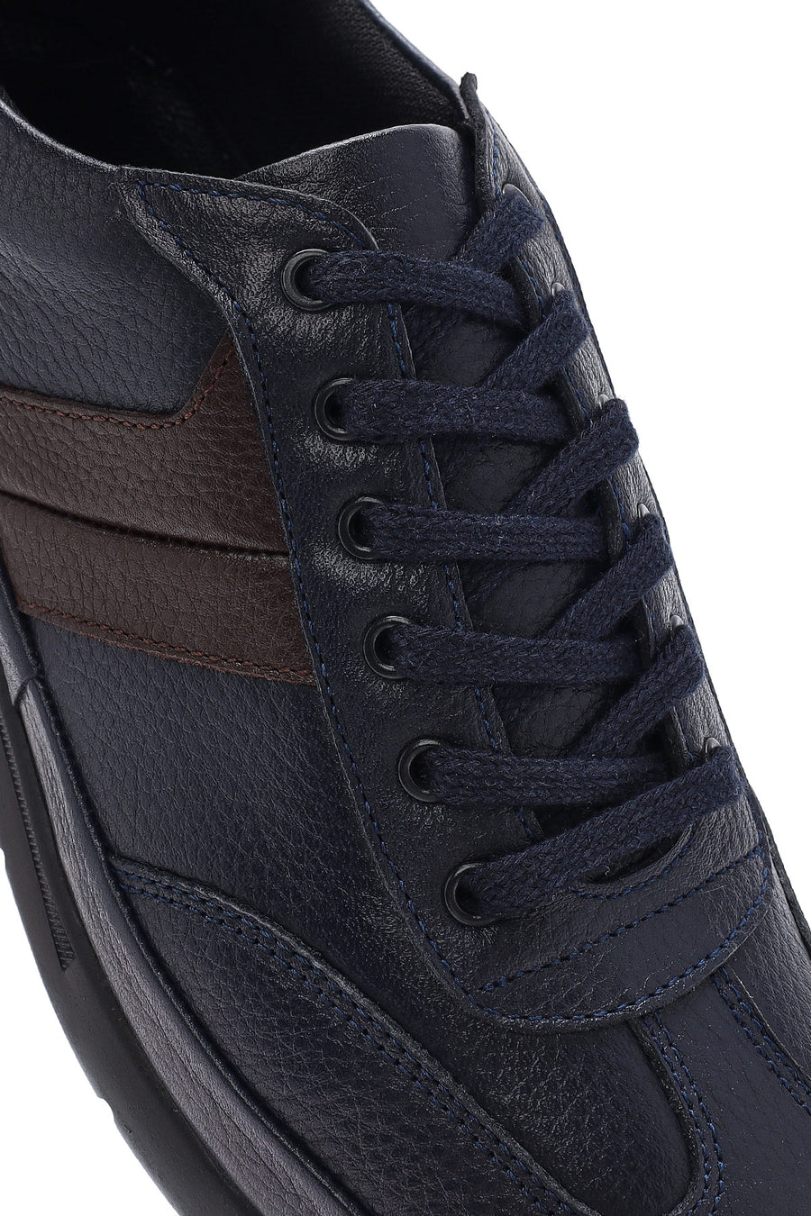 Men's Navy Blue Lace-up Leather Casual Sneaker