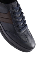 Erkek Lacivert Bağcıklı Deri Casual Sneaker | Derimod
