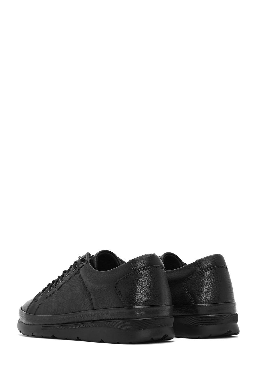 Erkek Siyah Bağcıklı Deri Sneaker