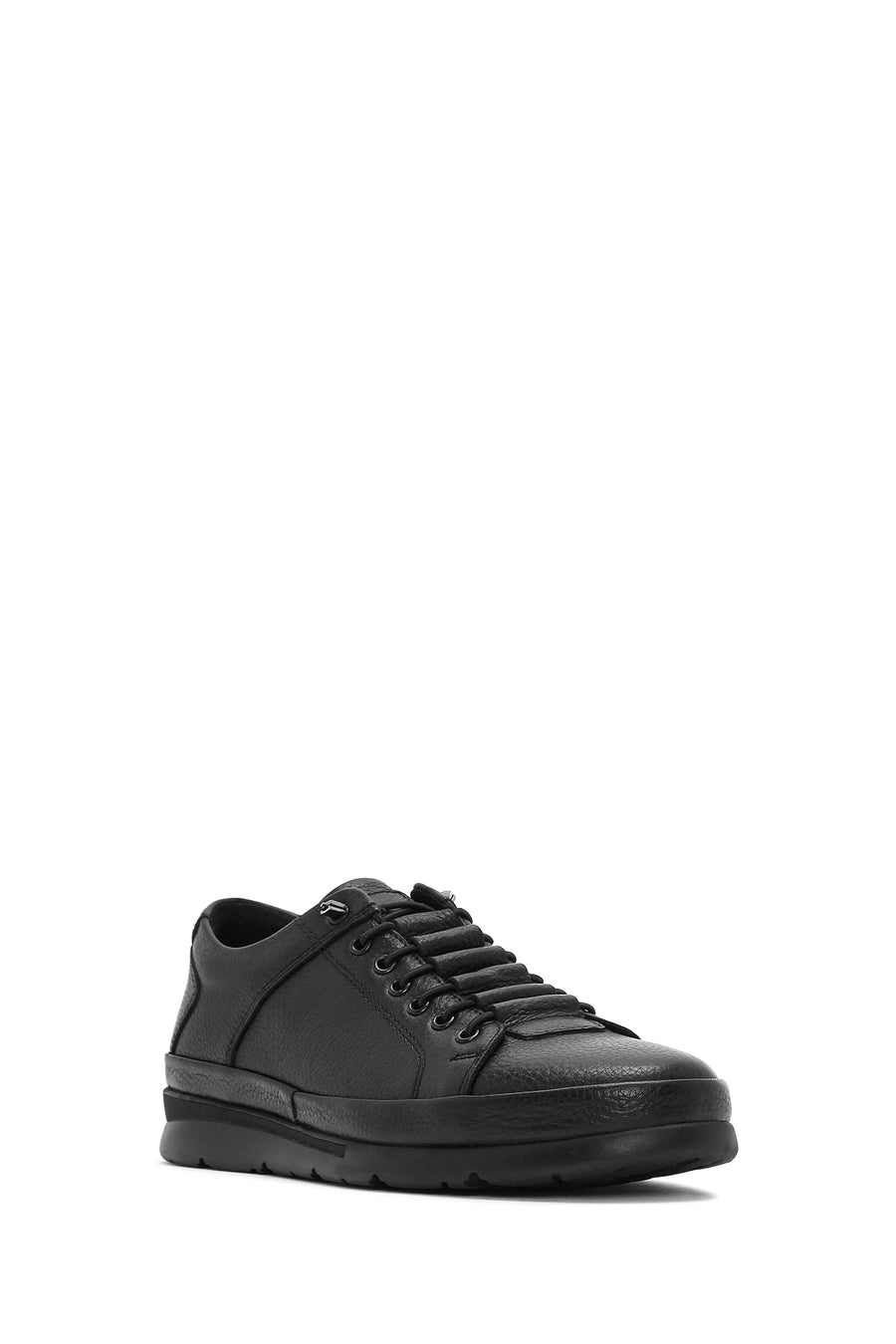 Erkek Siyah Bağcıklı Deri Sneaker