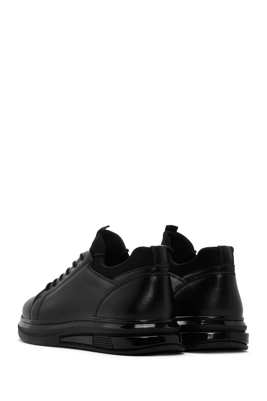 Erkek Siyah Bağcıklı Kalın Tabanlı Deri Sneaker