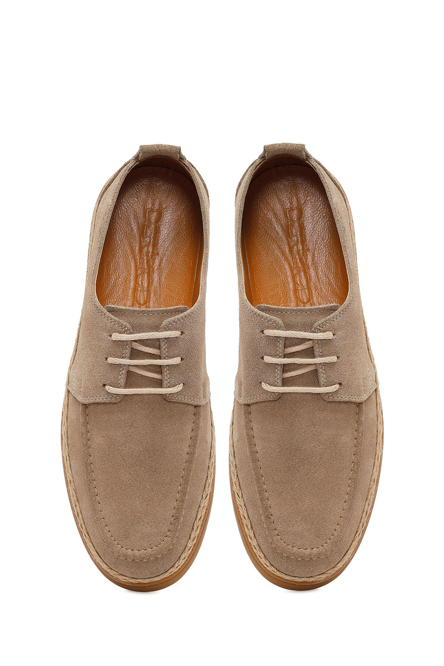 Men's Beige Lace-up Suede Leather Casual Shoes