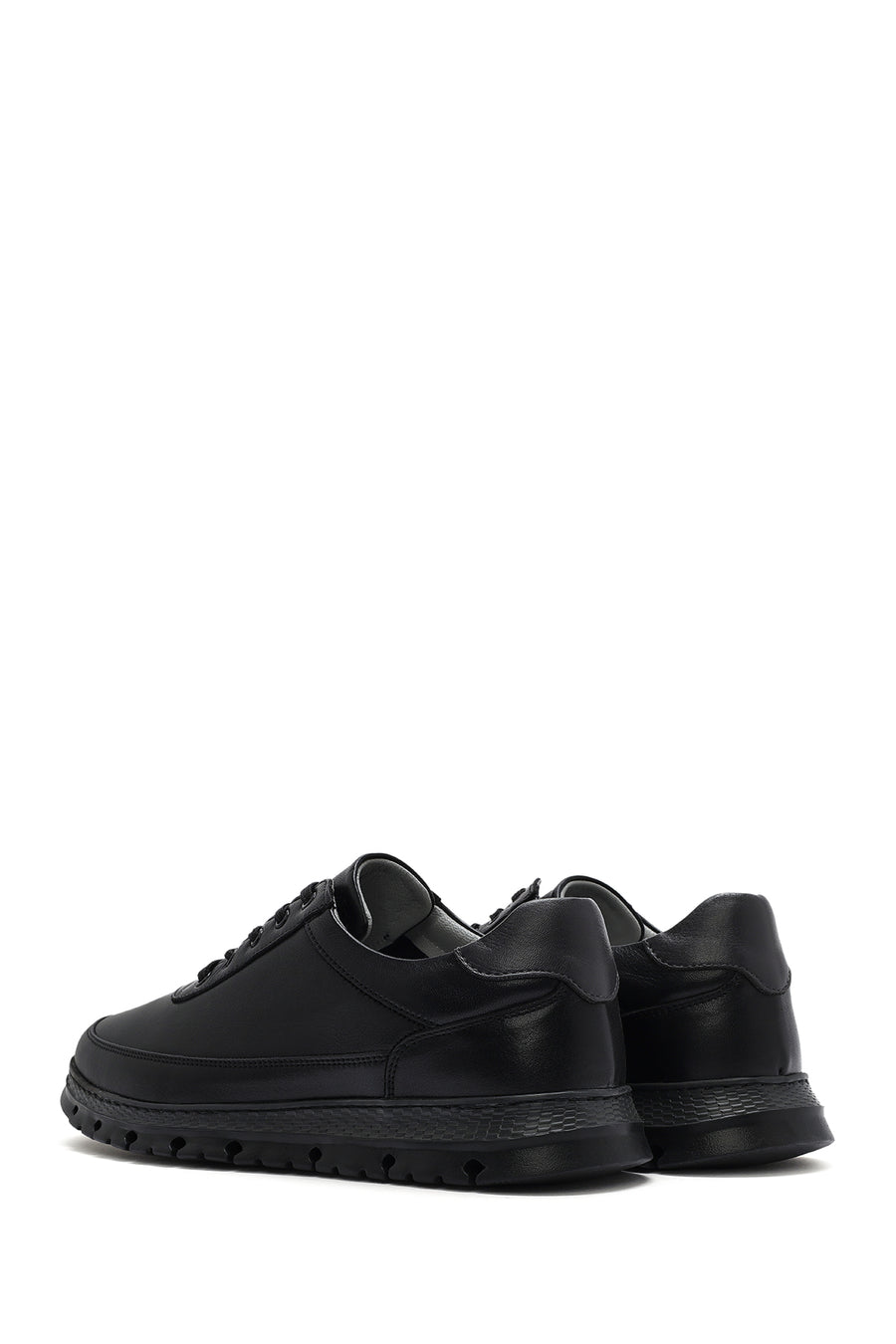Erkek Siyah Bağcıklı Deri Sneaker