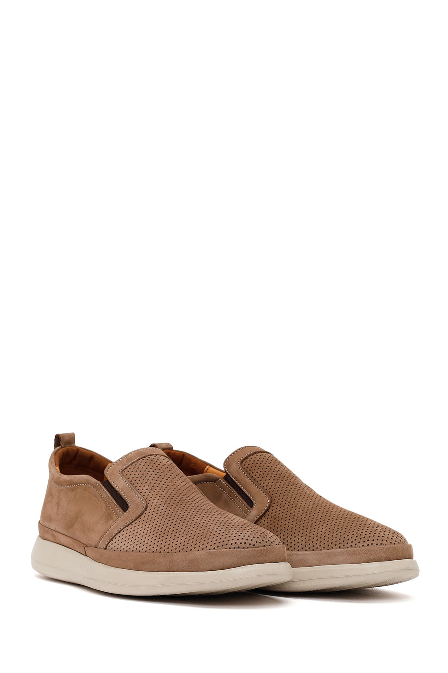 Male Beige Thick-Soled Nubuck Leather Comfort Loafer