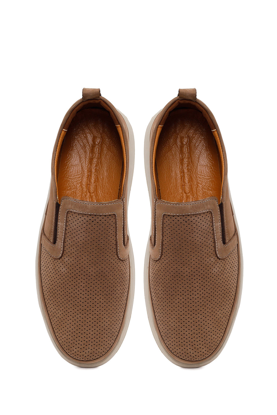 Male Beige Thick-Soled Nubuck Leather Comfort Loafer
