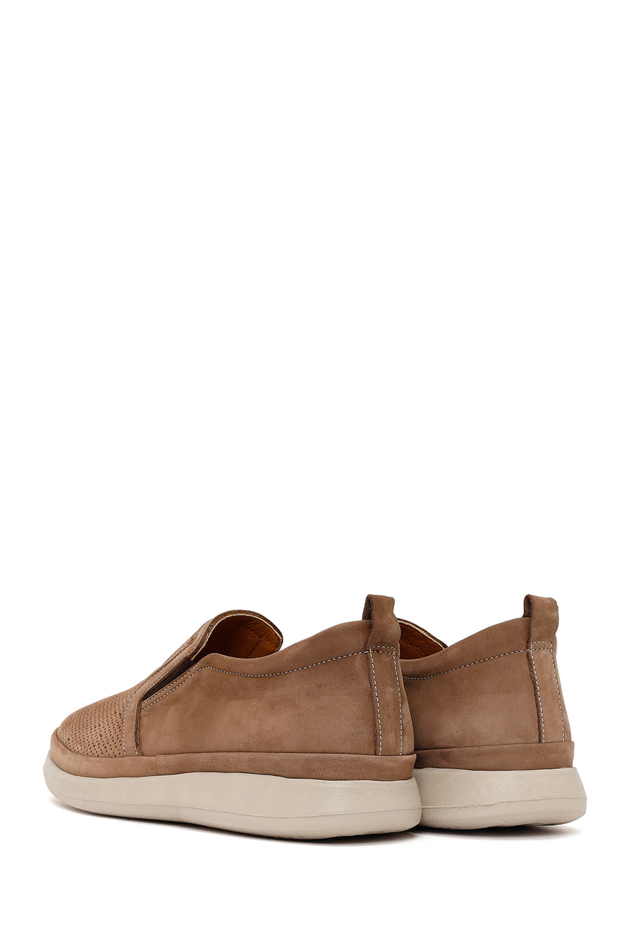 Male Beige Thick-Soled Nubuck Leather Comfort Loafer