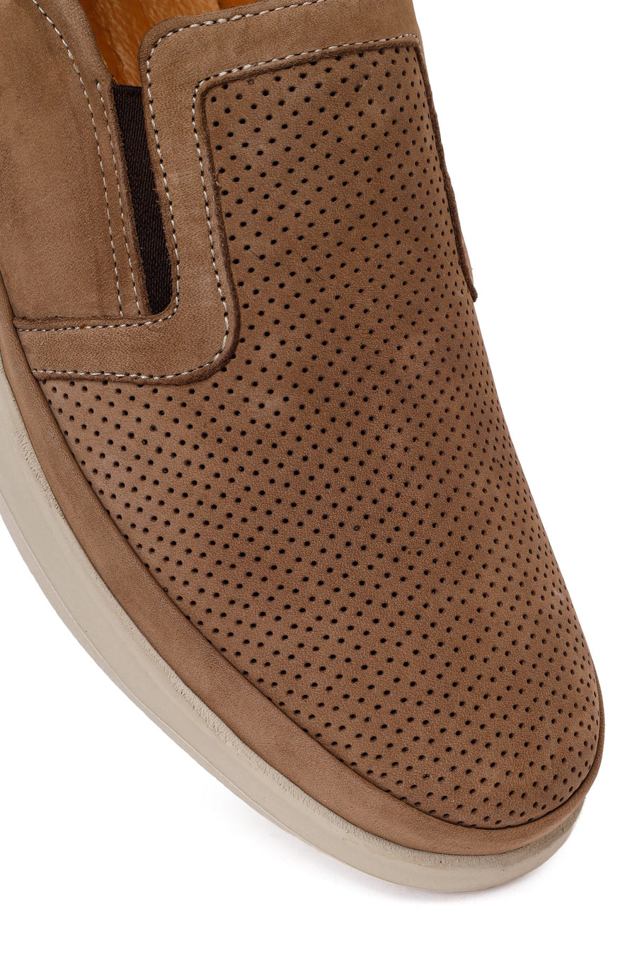 Male Beige Thick-Soled Nubuck Leather Comfort Loafer