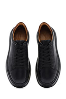 Erkek Siyah Bağcıklı Kalın Tabanlı Deri Sneaker | Derimod